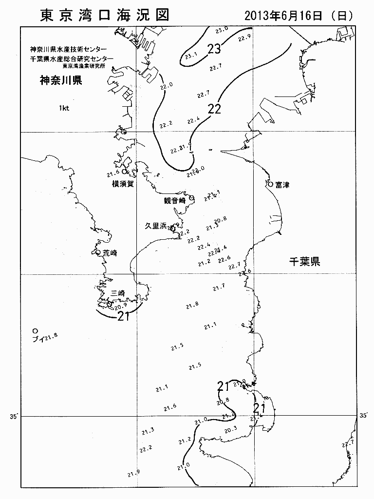海況図, 東京湾口海況図 検索結果, (水温分布 等を図示)