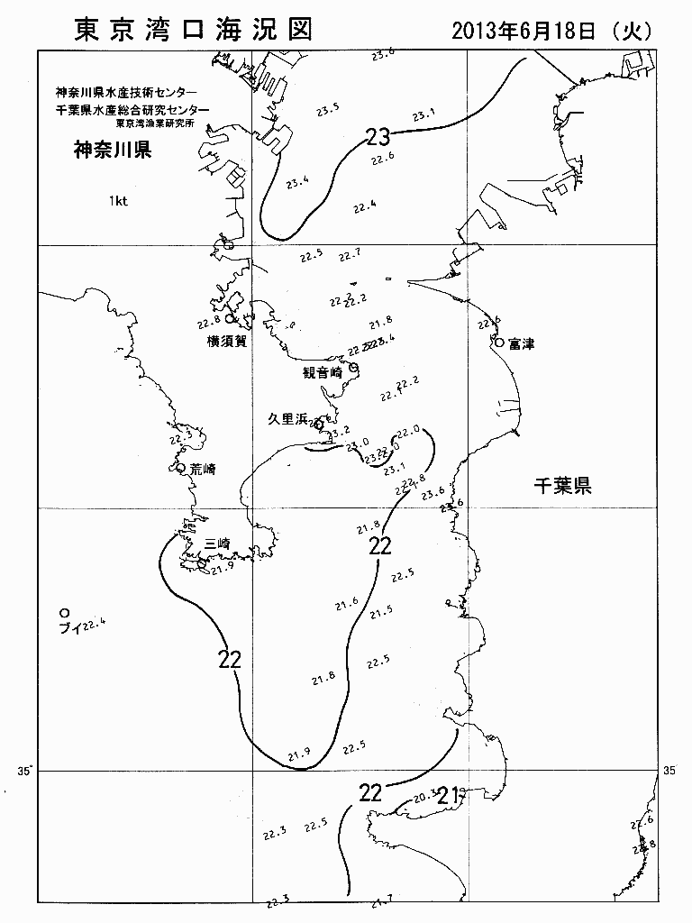 海況図, 東京湾口海況図 検索結果, (水温分布 等を図示)