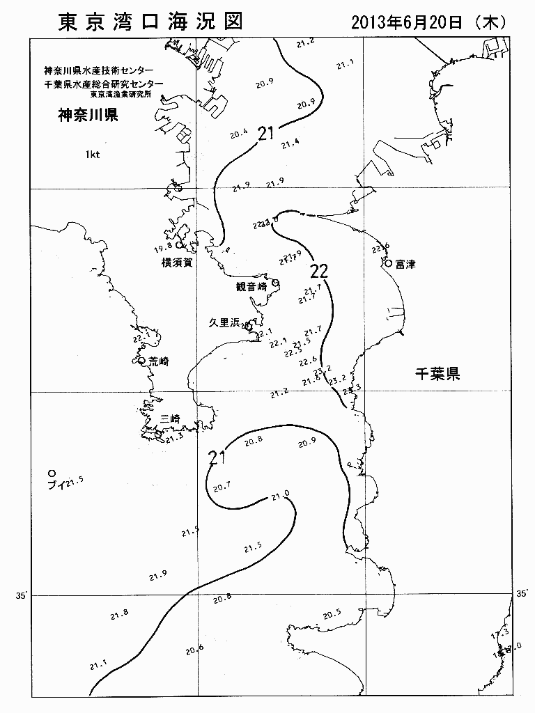 海況図, 東京湾口海況図 検索結果, (水温分布 等を図示)