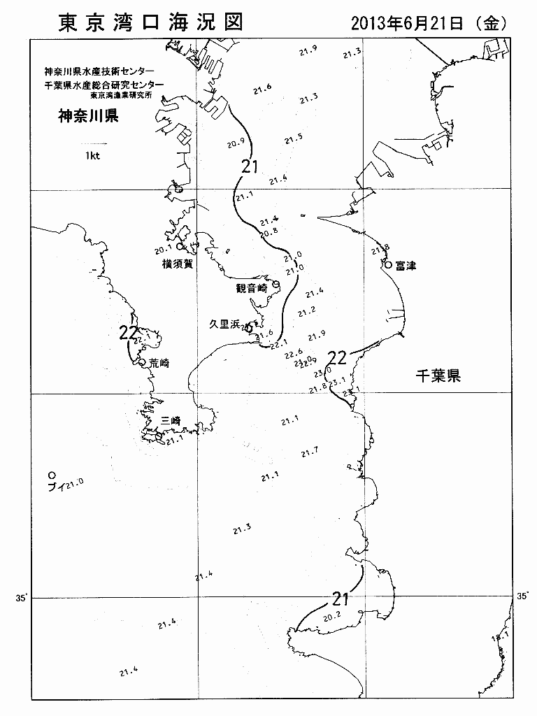 海況図, 東京湾口海況図 検索結果, (水温分布 等を図示)