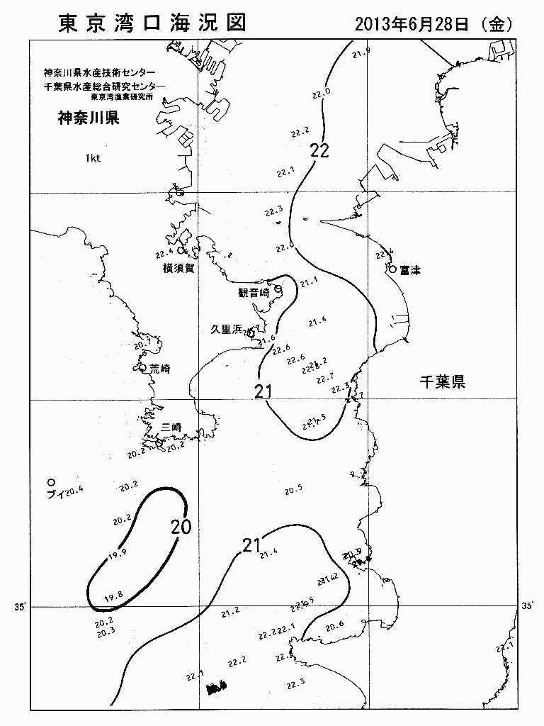 海況図, 東京湾口海況図 検索結果, (水温分布 等を図示)