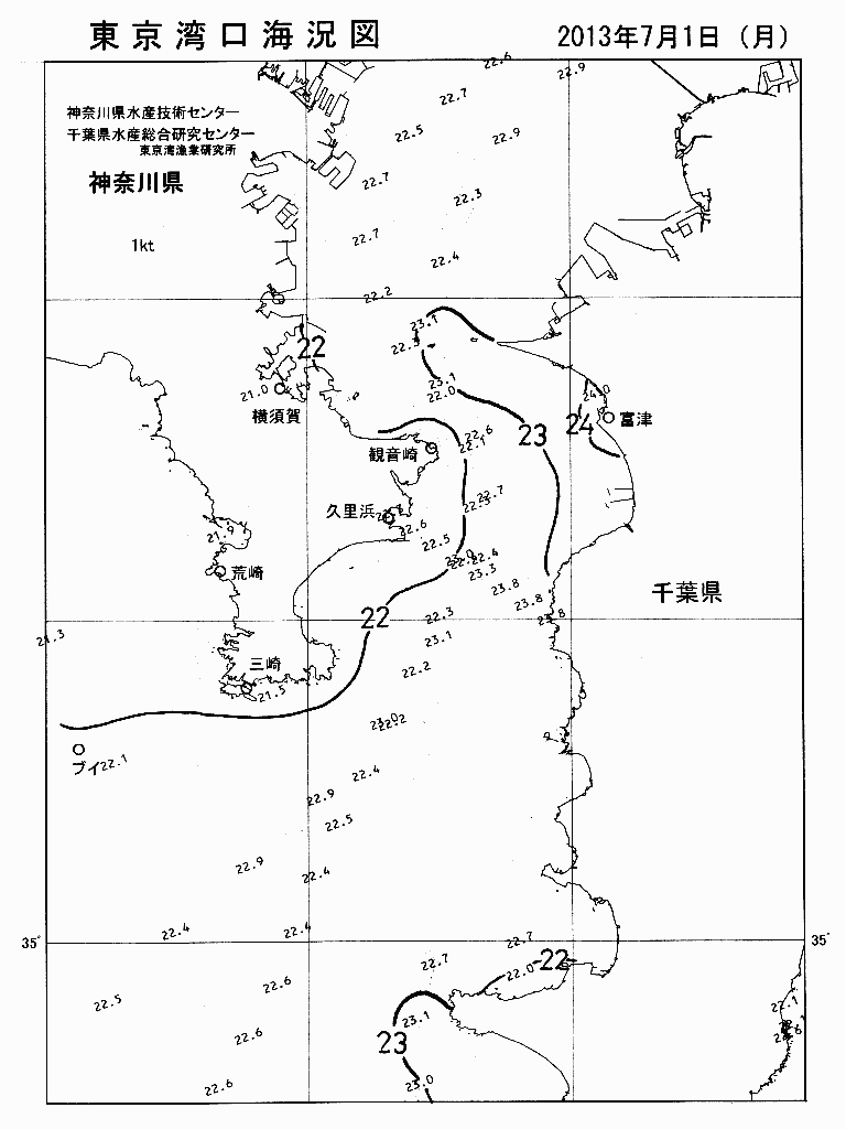 海況図, 東京湾口海況図 検索結果, (水温分布 等を図示)