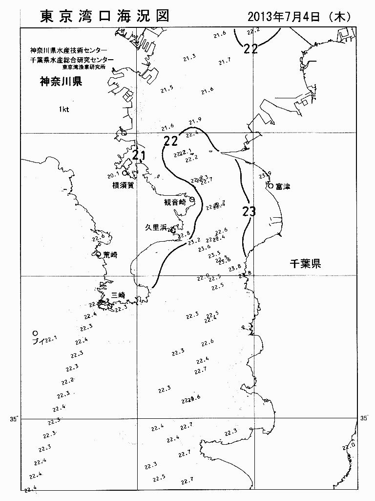 海況図, 東京湾口海況図 検索結果, (水温分布 等を図示)