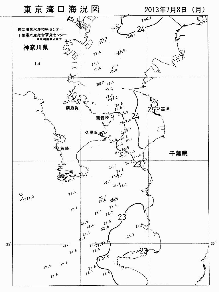 海況図, 東京湾口海況図 検索結果, (水温分布 等を図示)