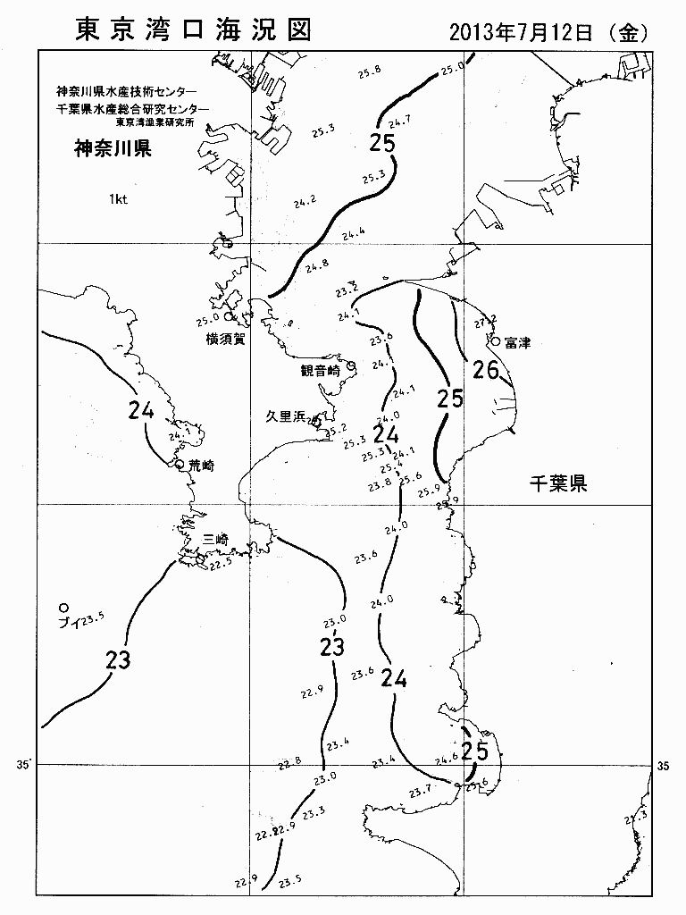 海況図, 東京湾口海況図 検索結果, (水温分布 等を図示)
