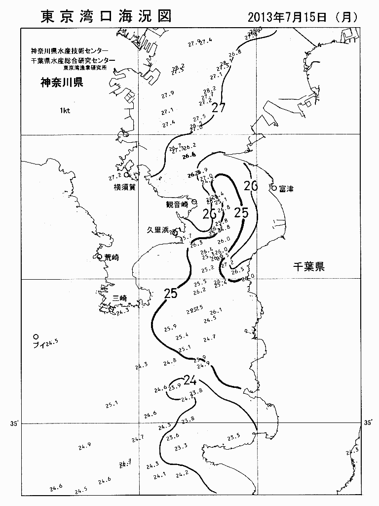 海況図, 東京湾口海況図 検索結果, (水温分布 等を図示)