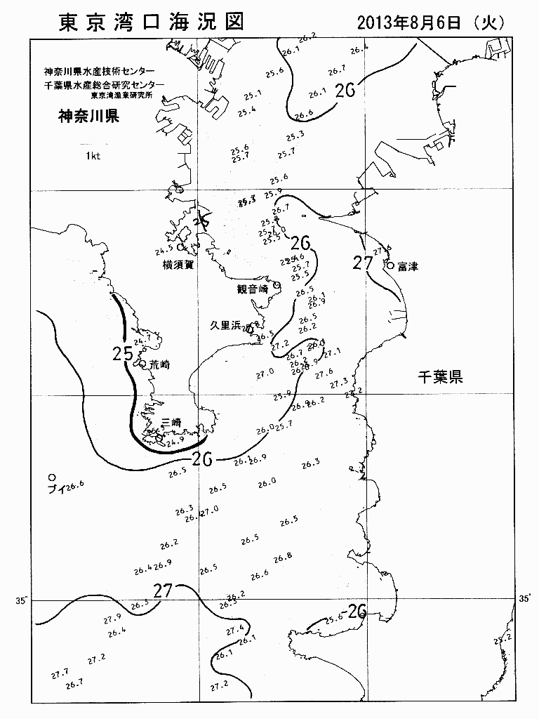 海況図, 東京湾口海況図 検索結果, (水温分布 等を図示)