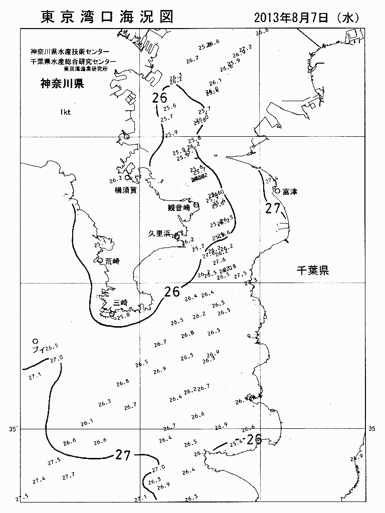 海況図, 東京湾口海況図 検索結果, (水温分布 等を図示)