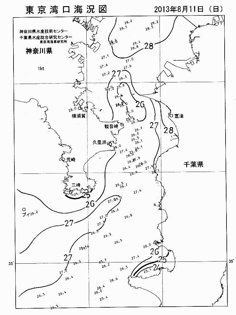 海況図, 東京湾口海況図 検索結果, (水温分布 等を図示)