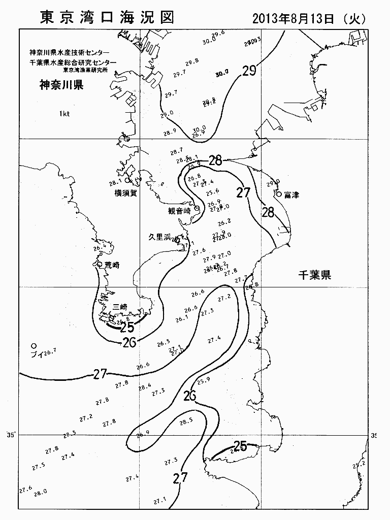 海況図, 東京湾口海況図 検索結果, (水温分布 等を図示)