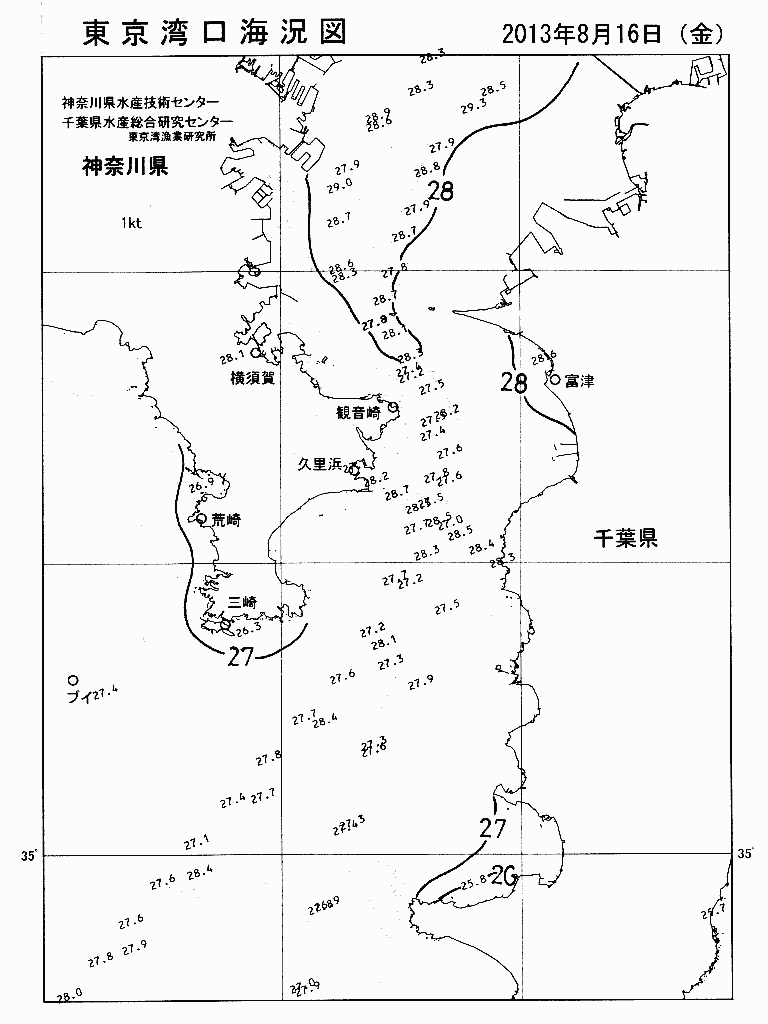 海況図, 東京湾口海況図 検索結果, (水温分布 等を図示)