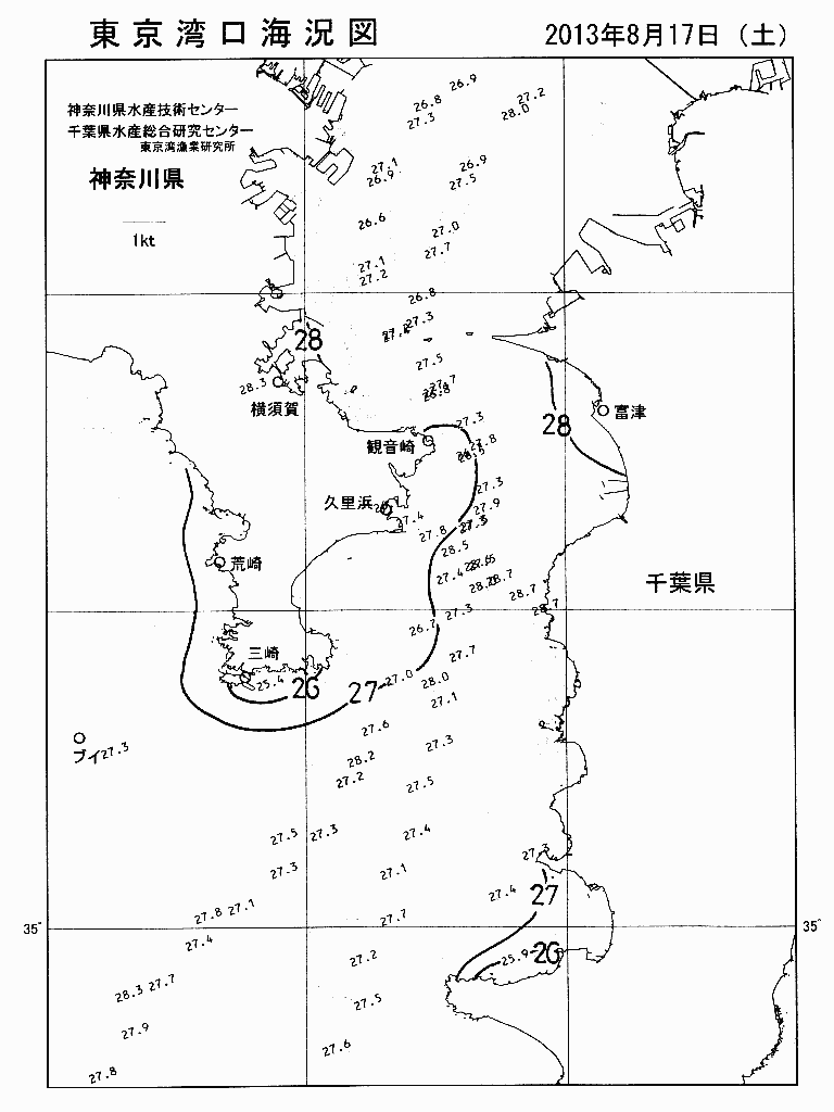 海況図, 東京湾口海況図 検索結果, (水温分布 等を図示)