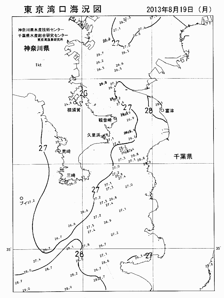 海況図, 東京湾口海況図 検索結果, (水温分布 等を図示)