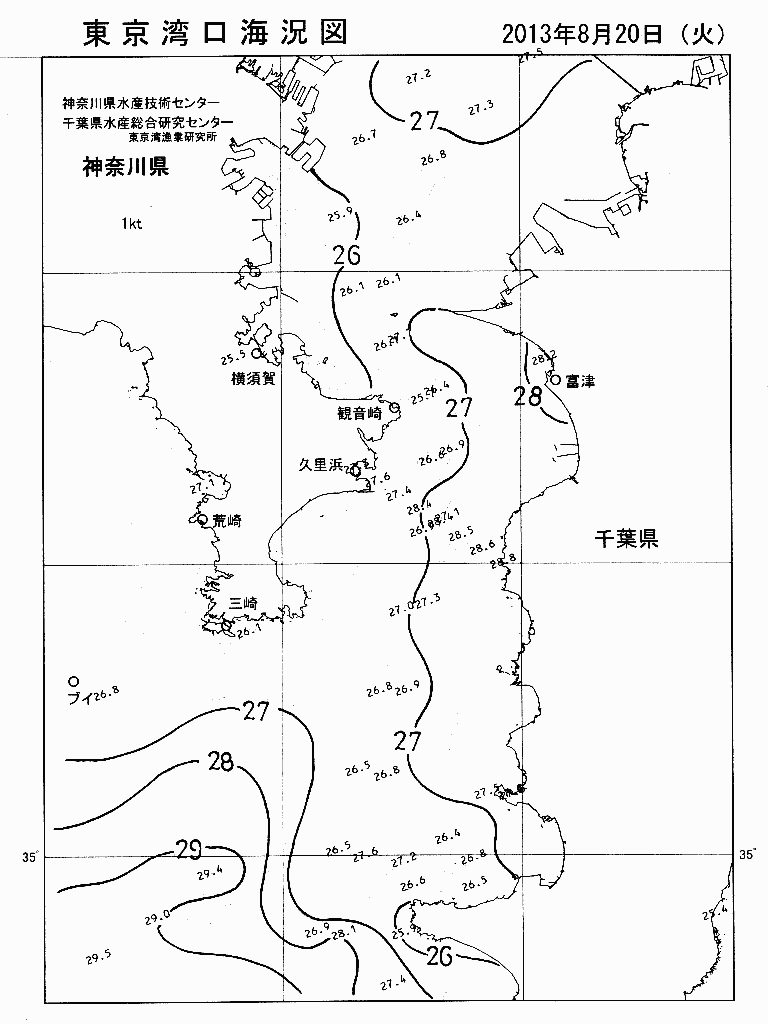 海況図, 東京湾口海況図 検索結果, (水温分布 等を図示)