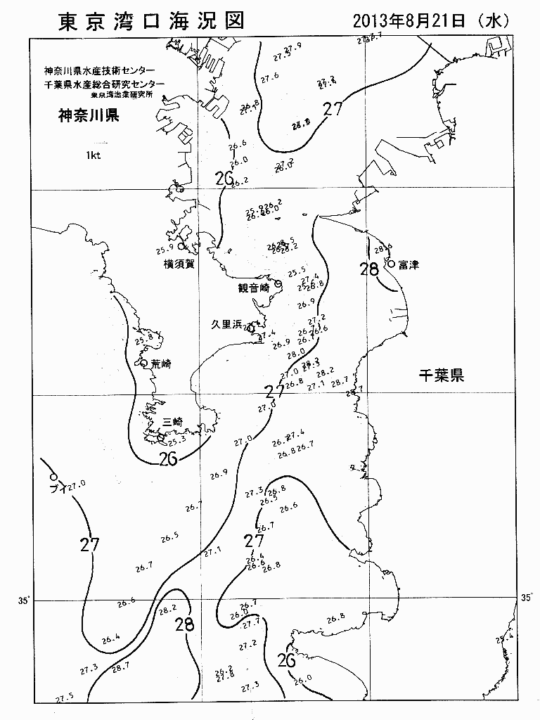 海況図, 東京湾口海況図 検索結果, (水温分布 等を図示)