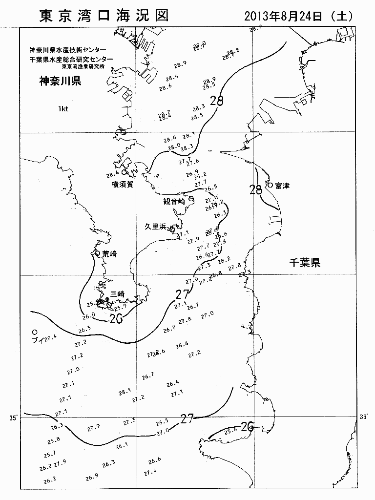 海況図, 東京湾口海況図 検索結果, (水温分布 等を図示)