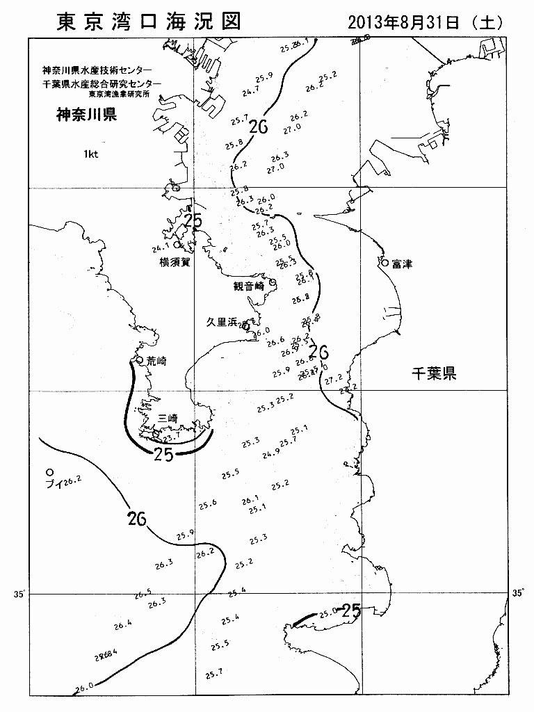 海況図, 東京湾口海況図 検索結果, (水温分布 等を図示)