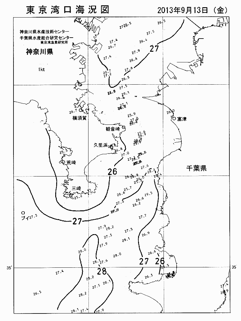 海況図, 東京湾口海況図 検索結果, (水温分布 等を図示)