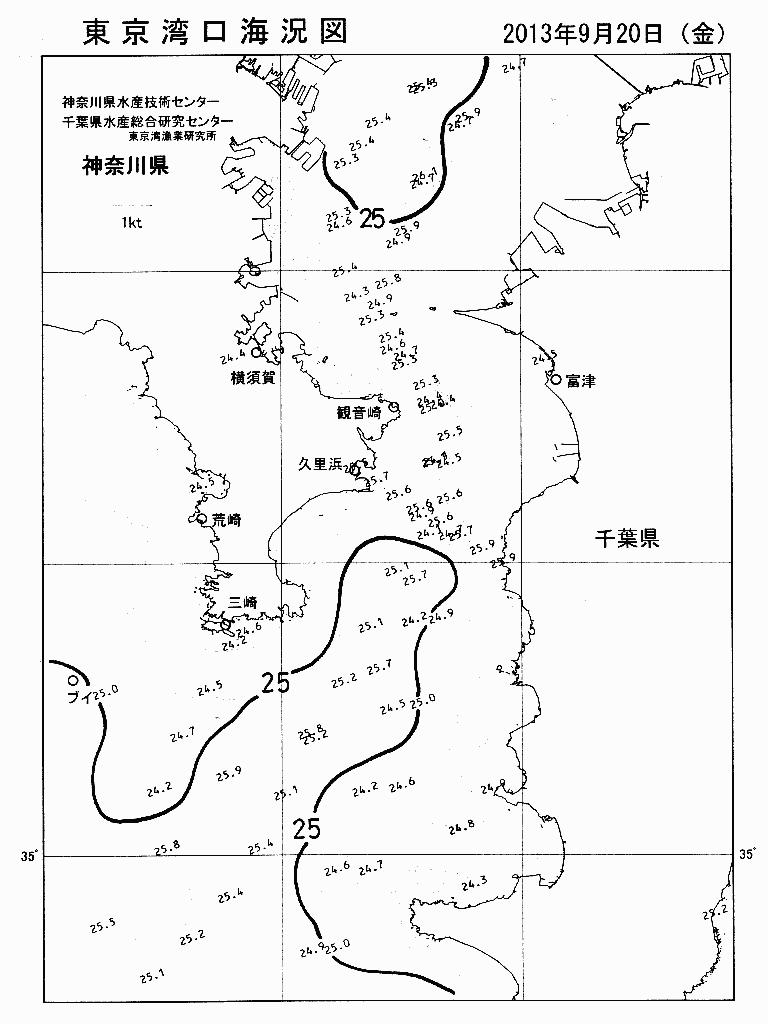海況図, 東京湾口海況図 検索結果, (水温分布 等を図示)