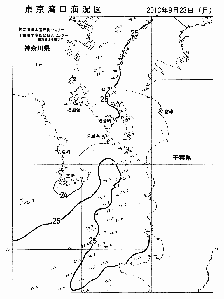 海況図, 東京湾口海況図 検索結果, (水温分布 等を図示)