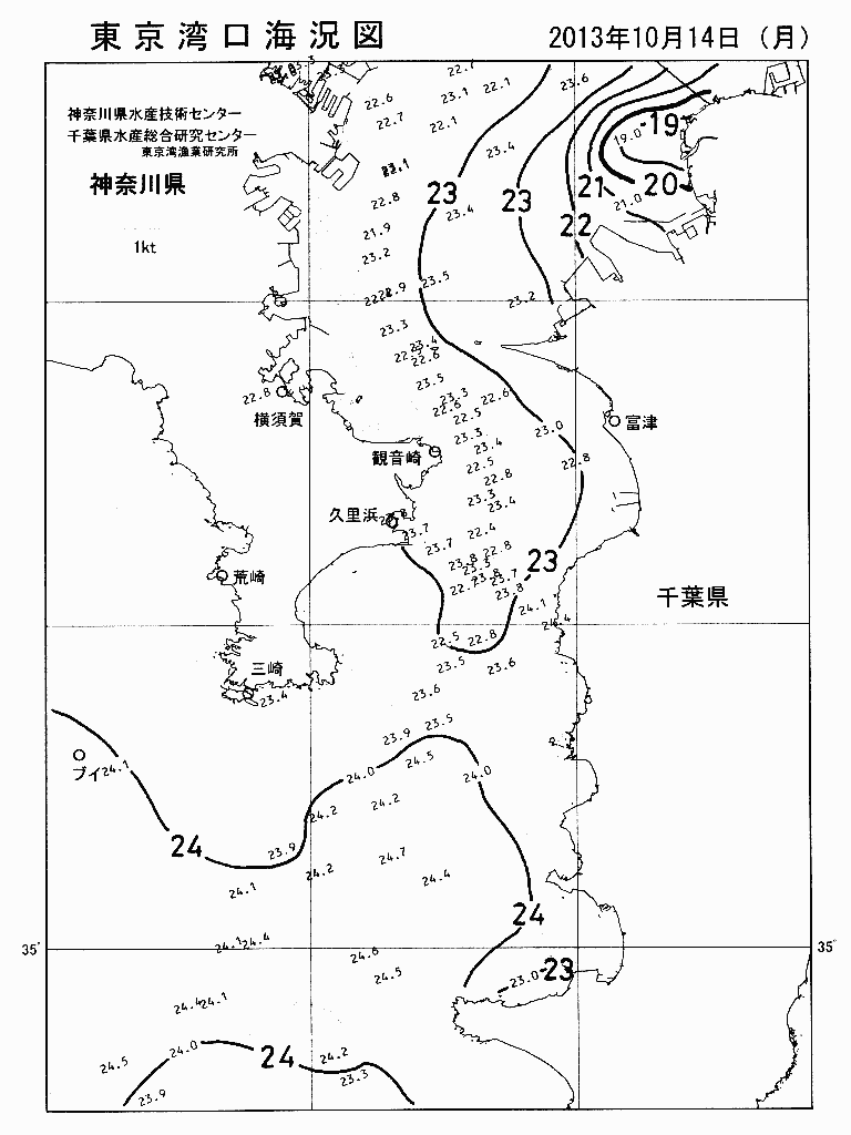 海況図, 東京湾口海況図 検索結果, (水温分布 等を図示)