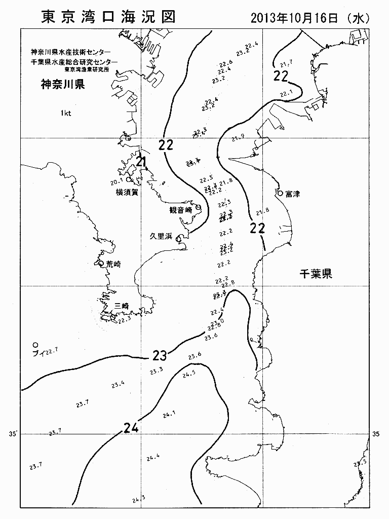 海況図, 東京湾口海況図 検索結果, (水温分布 等を図示)
