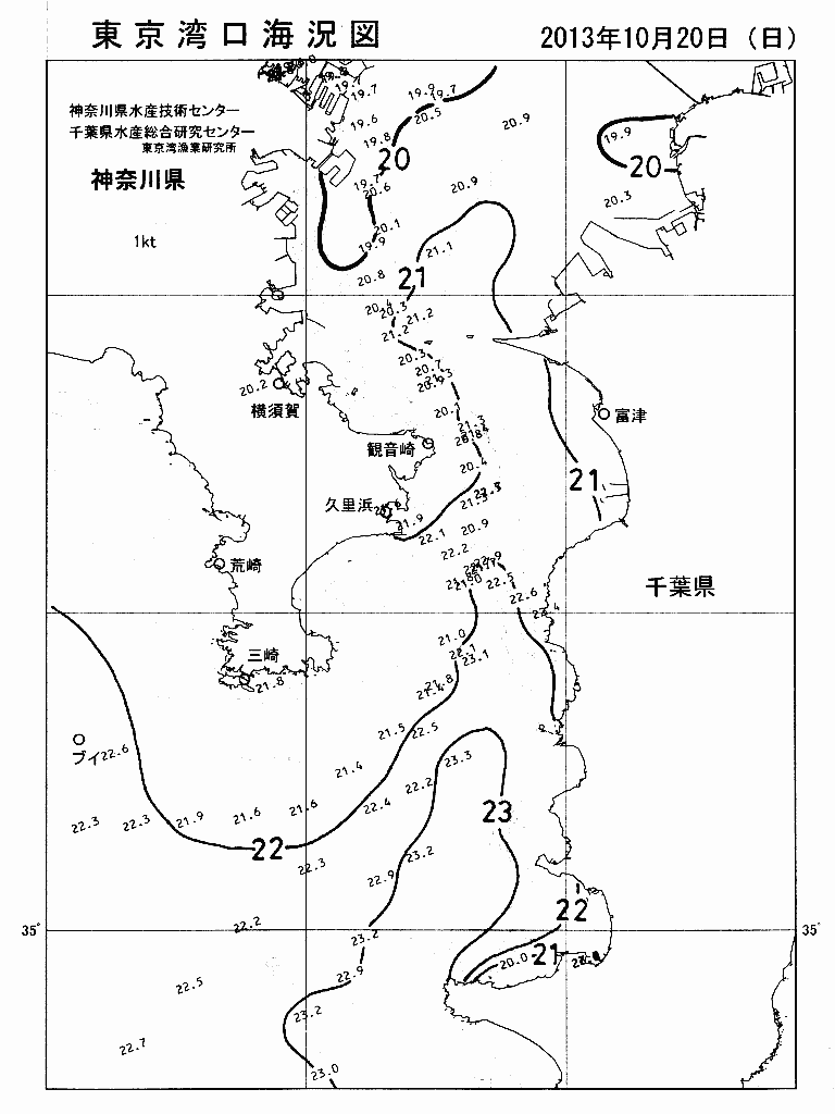 海況図, 東京湾口海況図 検索結果, (水温分布 等を図示)