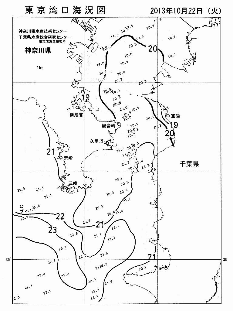 海況図, 東京湾口海況図 検索結果, (水温分布 等を図示)