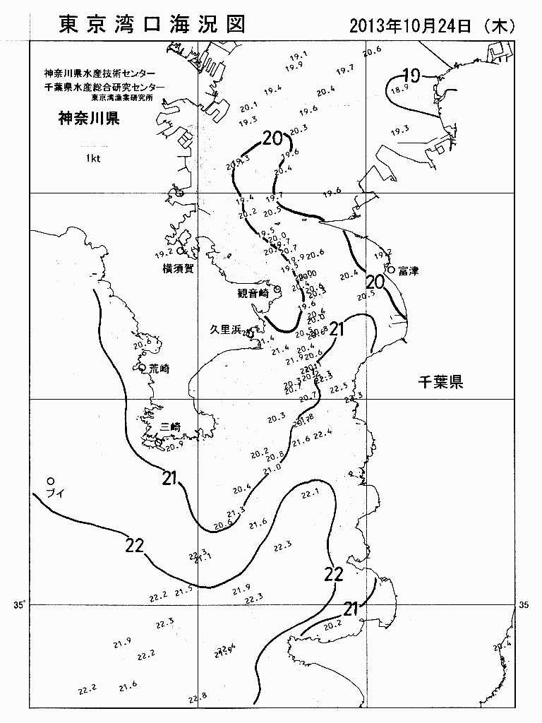 海況図, 東京湾口海況図 検索結果, (水温分布 等を図示)