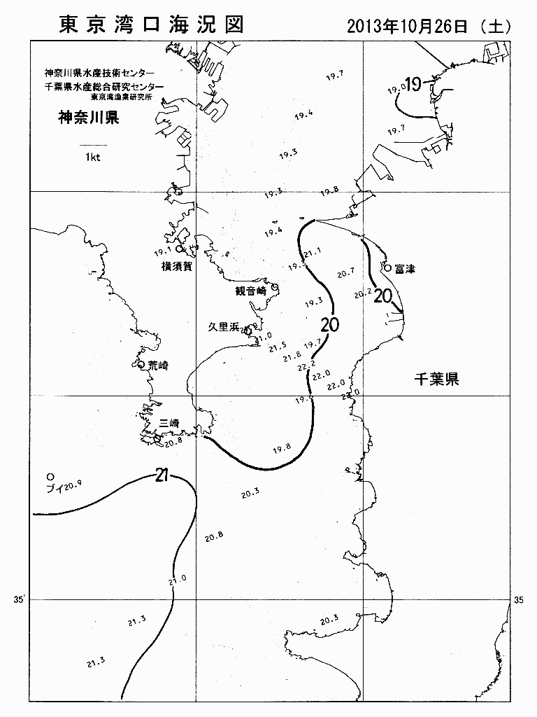 海況図, 東京湾口海況図 検索結果, (水温分布 等を図示)