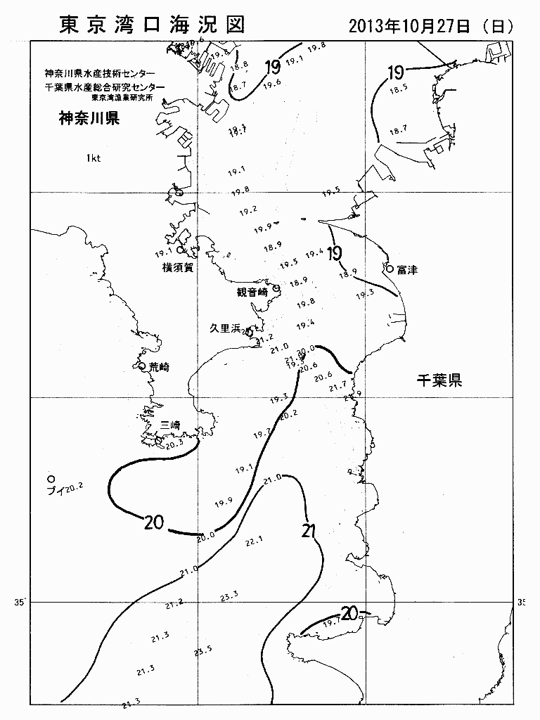 海況図, 東京湾口海況図 検索結果, (水温分布 等を図示)