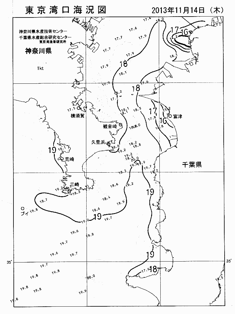 海況図, 東京湾口海況図 検索結果, (水温分布 等を図示)