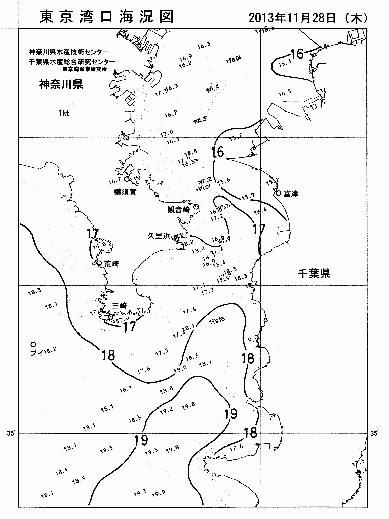 海況図, 東京湾口海況図 検索結果, (水温分布 等を図示)