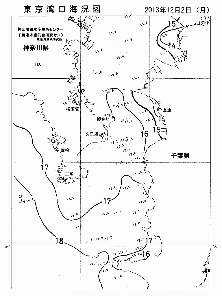 海況図, 東京湾口海況図 検索結果, (水温分布 等を図示)