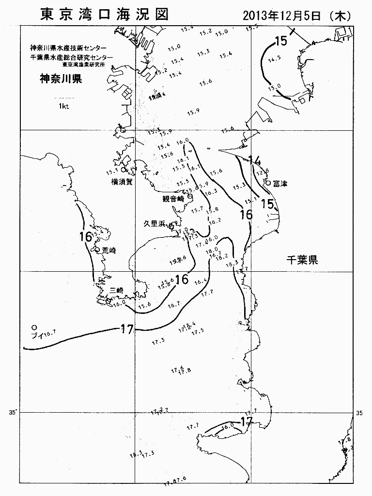 海況図, 東京湾口海況図 検索結果, (水温分布 等を図示)