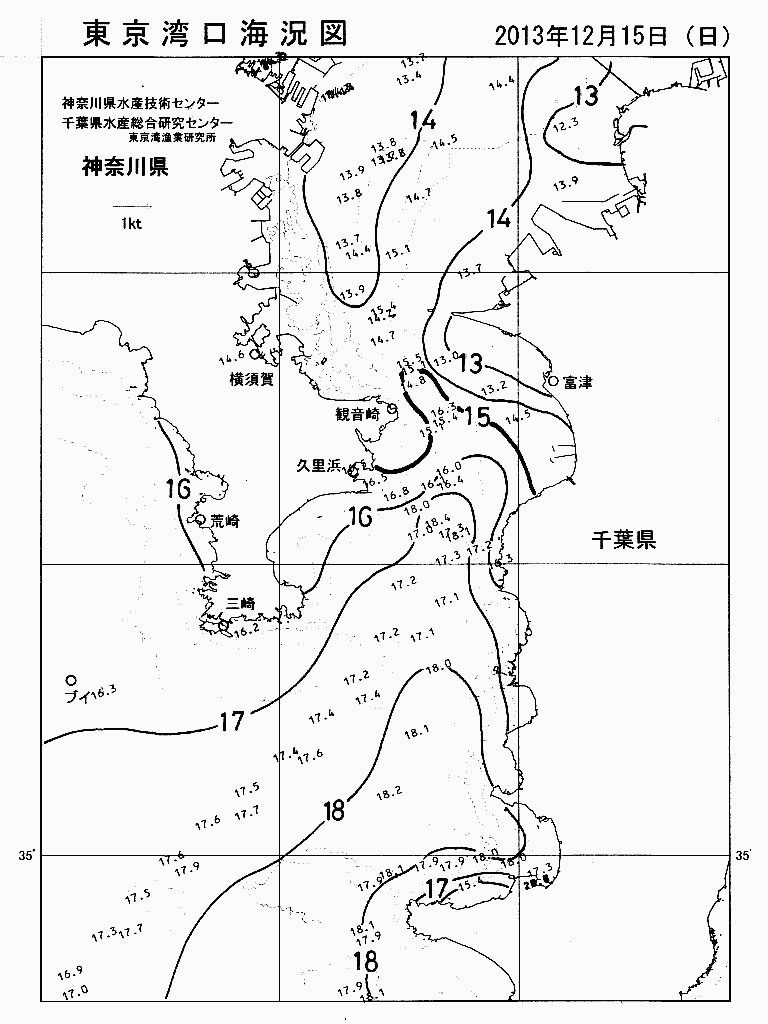 海況図, 東京湾口海況図 検索結果, (水温分布 等を図示)