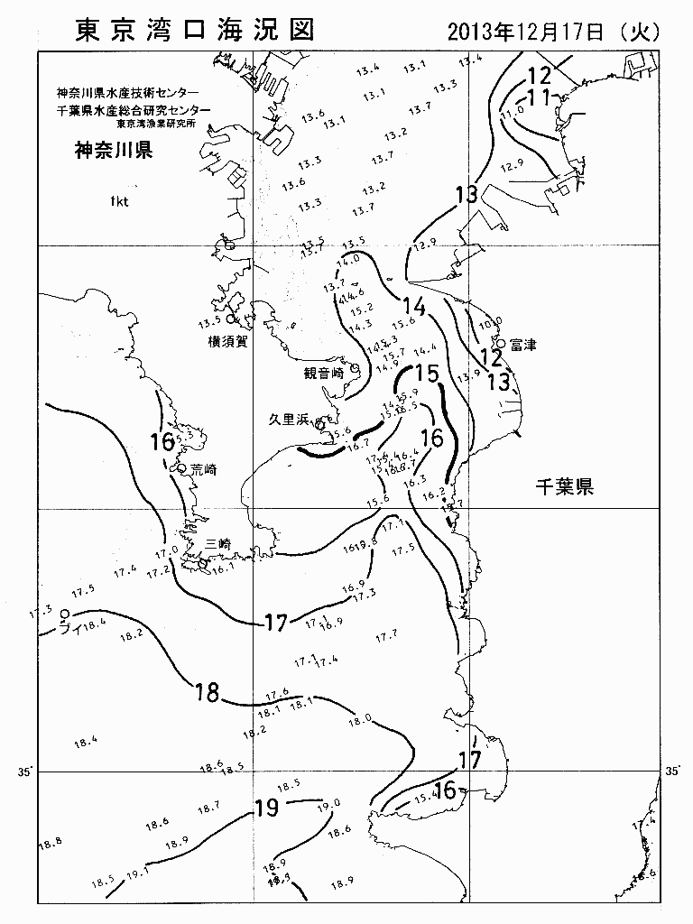 海況図, 東京湾口海況図 検索結果, (水温分布 等を図示)