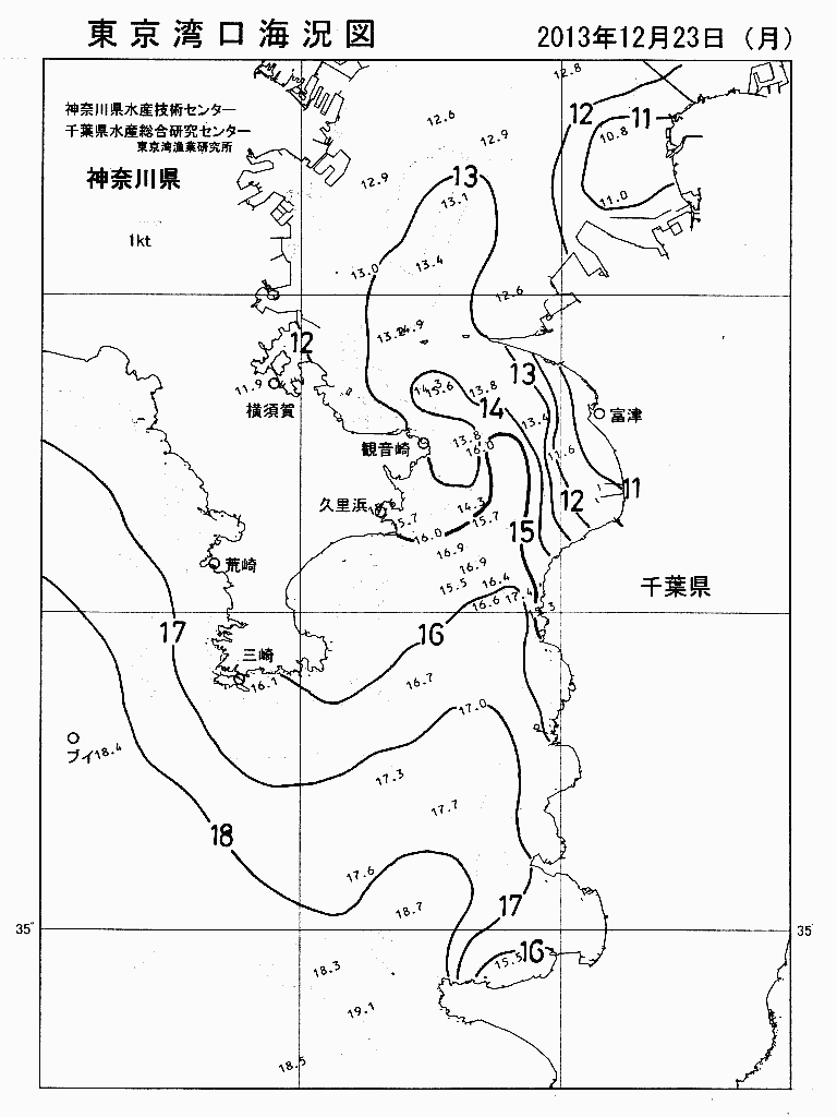 海況図, 東京湾口海況図 検索結果, (水温分布 等を図示)