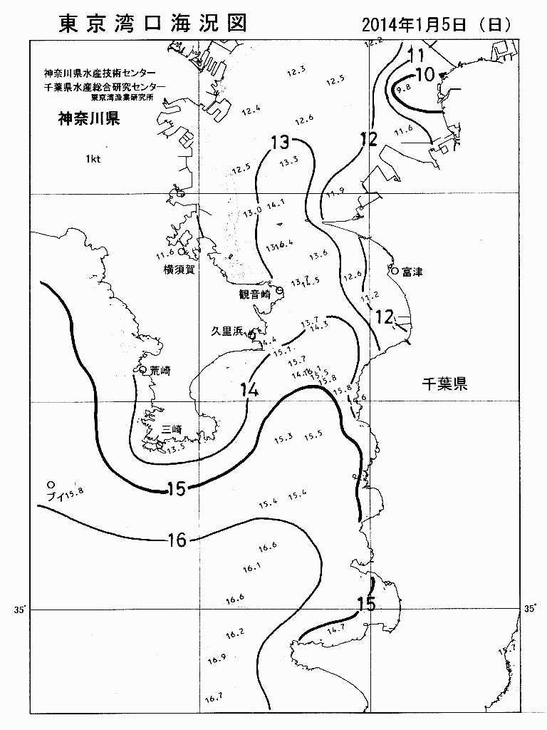 海況図, 東京湾口海況図 検索結果, (水温分布 等を図示)