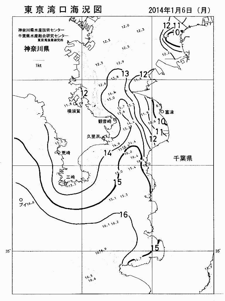 海況図, 東京湾口海況図 検索結果, (水温分布 等を図示)