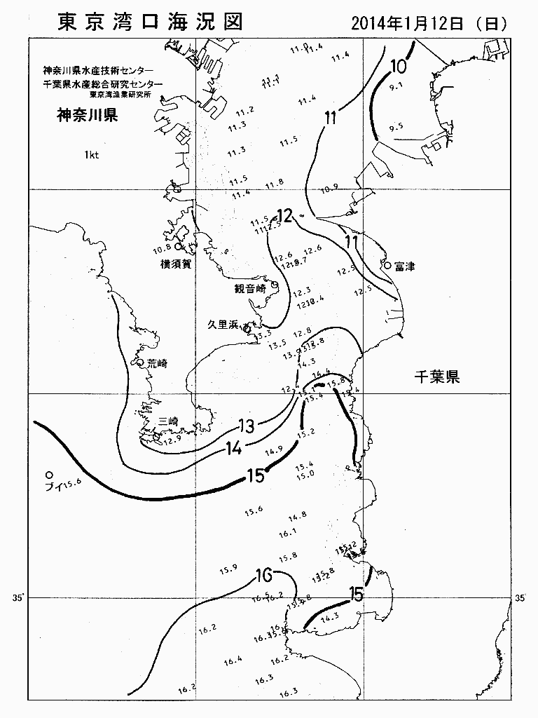 海況図, 東京湾口海況図 検索結果, (水温分布 等を図示)