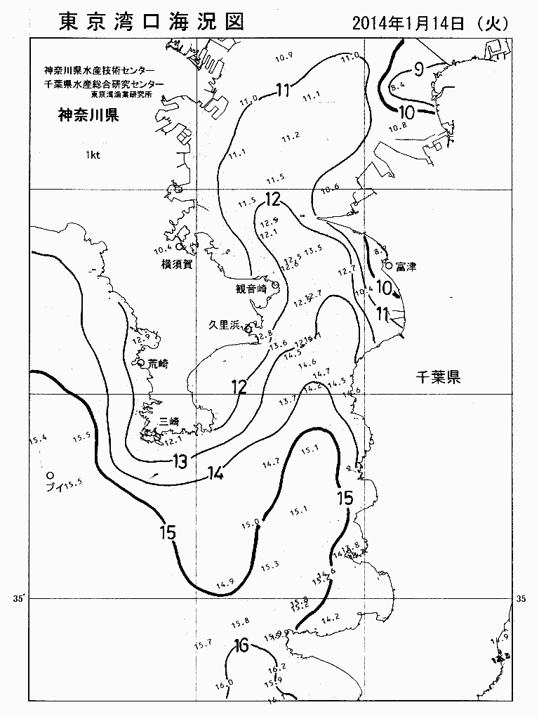 海況図, 東京湾口海況図 検索結果, (水温分布 等を図示)