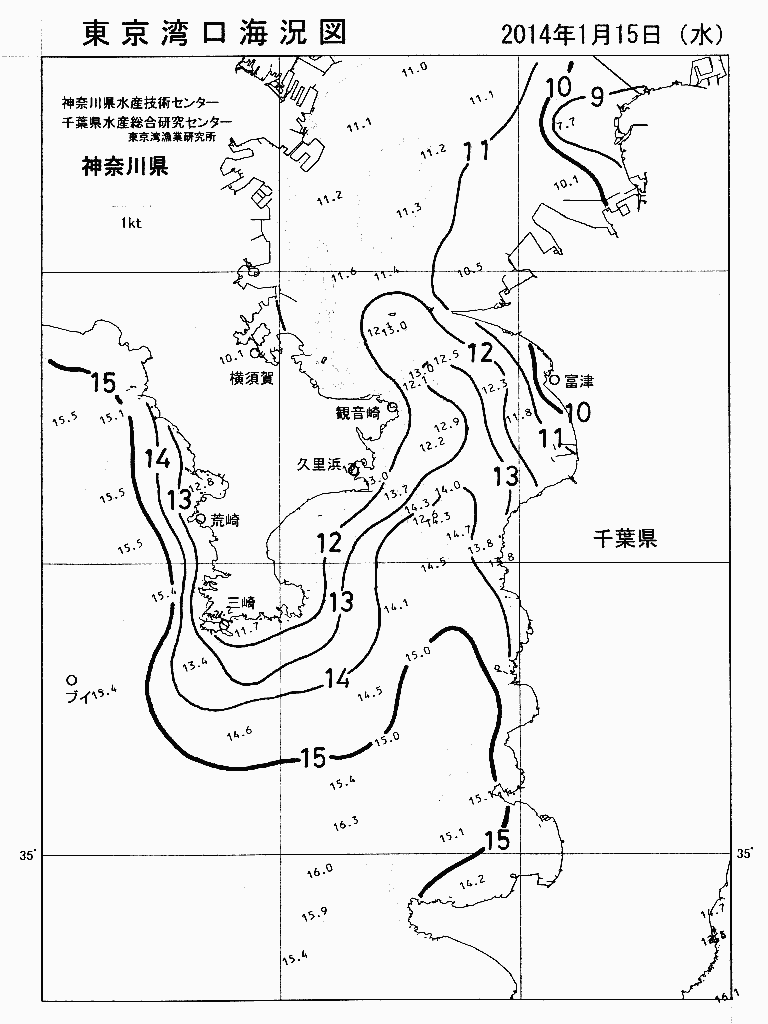 海況図, 東京湾口海況図 検索結果, (水温分布 等を図示)