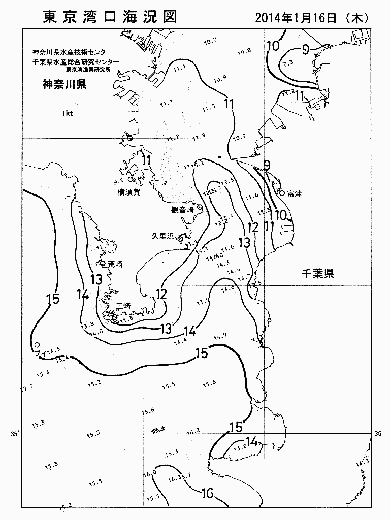 海況図, 東京湾口海況図 検索結果, (水温分布 等を図示)