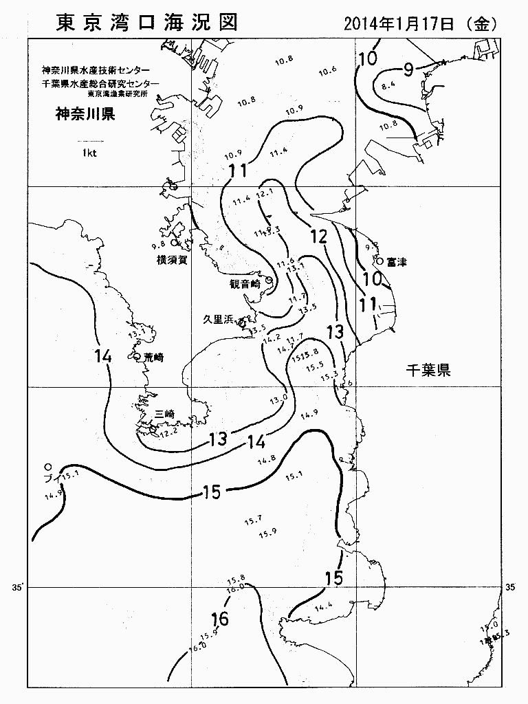 海況図, 東京湾口海況図 検索結果, (水温分布 等を図示)