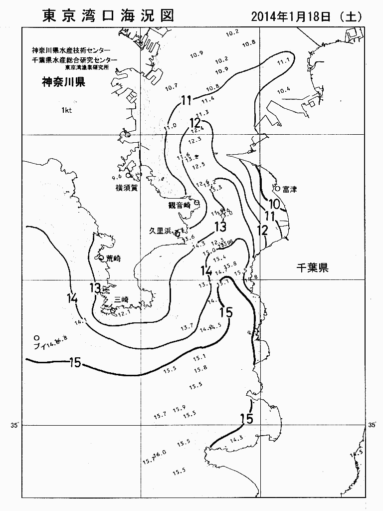 海況図, 東京湾口海況図 検索結果, (水温分布 等を図示)