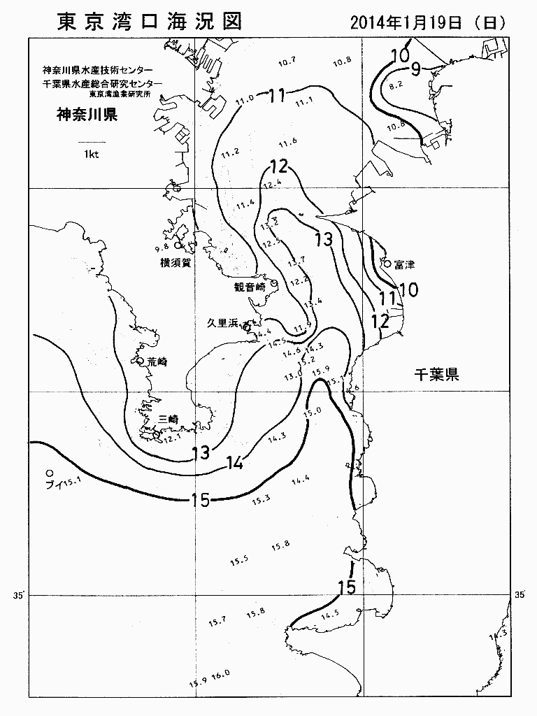 海況図, 東京湾口海況図 検索結果, (水温分布 等を図示)