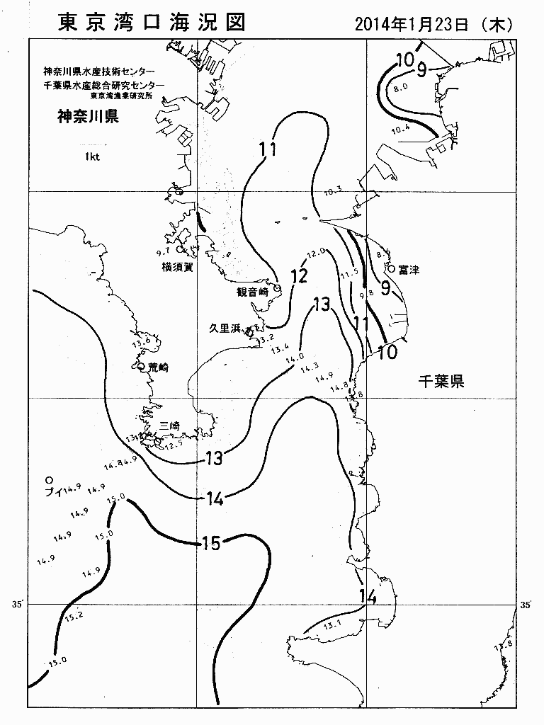 海況図, 東京湾口海況図 検索結果, (水温分布 等を図示)