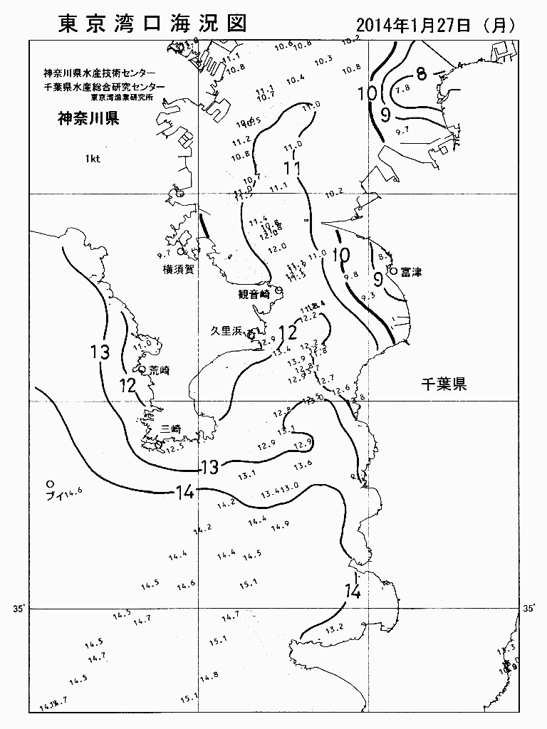 海況図, 東京湾口海況図 検索結果, (水温分布 等を図示)