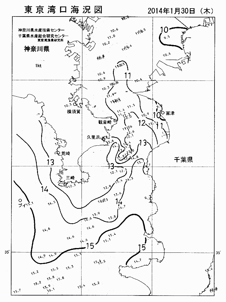 海況図, 東京湾口海況図 検索結果, (水温分布 等を図示)
